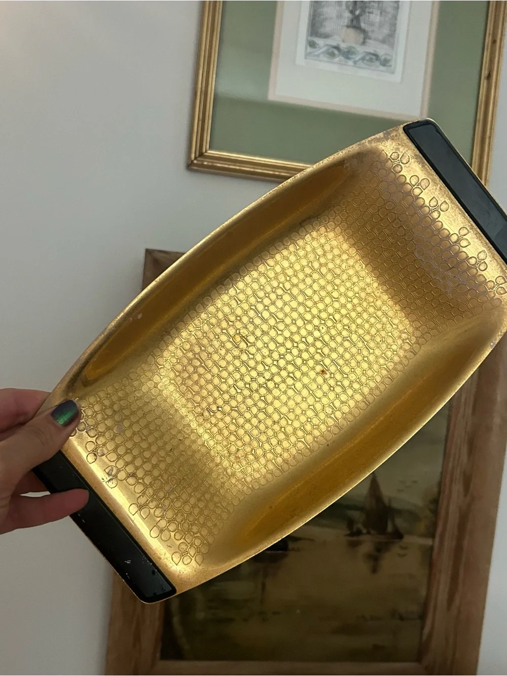 MCM Vintage WMF Ikora 24k Gold  Plated Tray From Germany Hammered Design